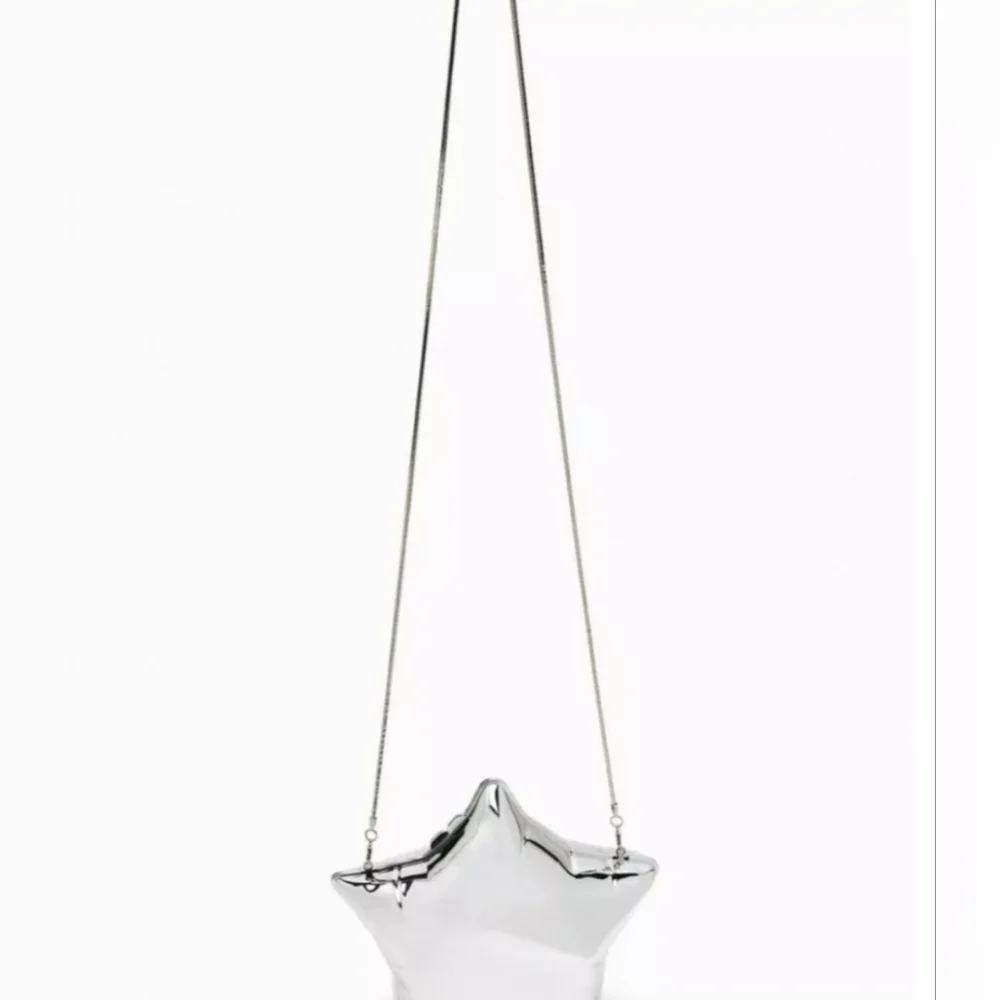 NWT Zara METALLIC SILVER BALLOON STAR SHAPED BOX CLUTCH crossbody PURSE NEW - Picture 5 of 16